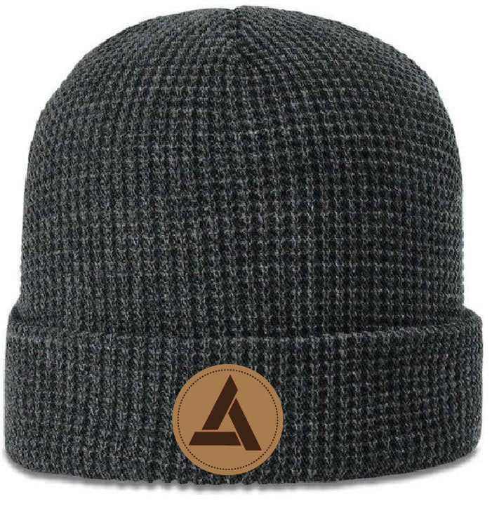 Waffle Knit Beanie With Cuff - w/Leather Patch