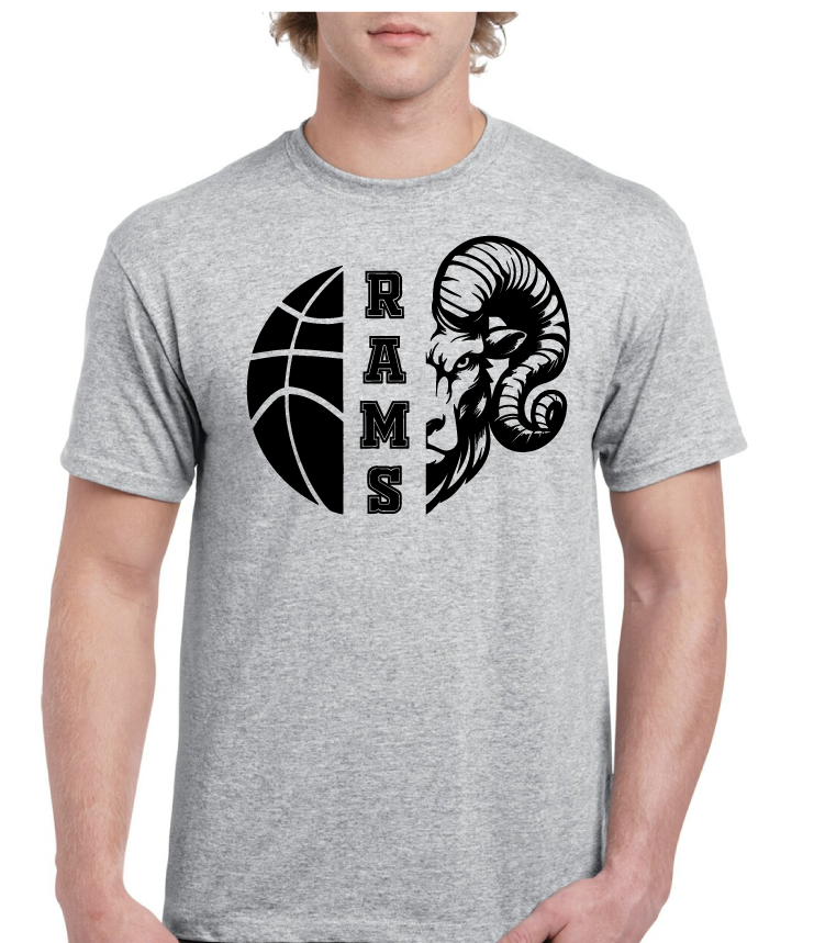 Rams Half Basketball and Head Asbury High School Tee
