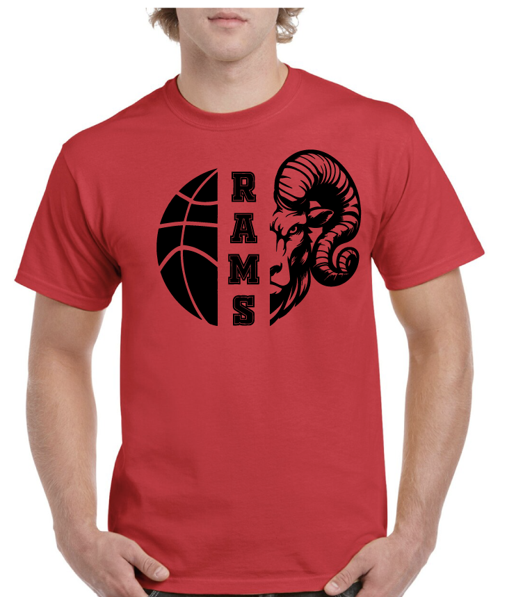 Rams Half Basketball and Head Asbury High School Tee