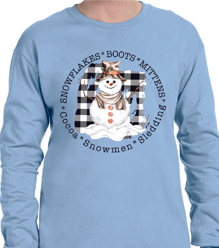 SNOWMAN WITH SNOWFLAKES BOOTS MITTENS SWEATSHIRT
