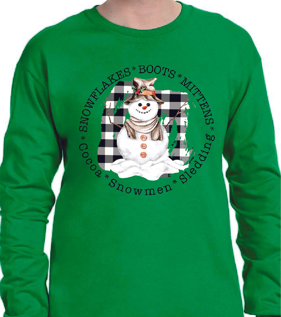 SNOWMAN WITH SNOWFLAKES BOOTS MITTENS SWEATSHIRT