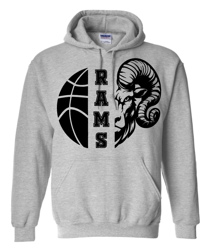 Rams Half Basketball and Head Asbury High School Hoodie