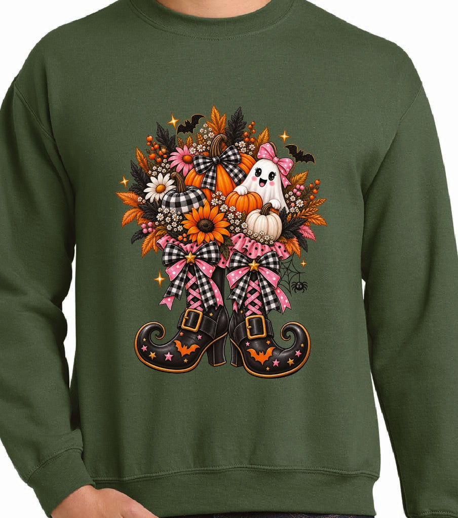Witch Feet Halloween & Ghost Bouquet Sweatshirt