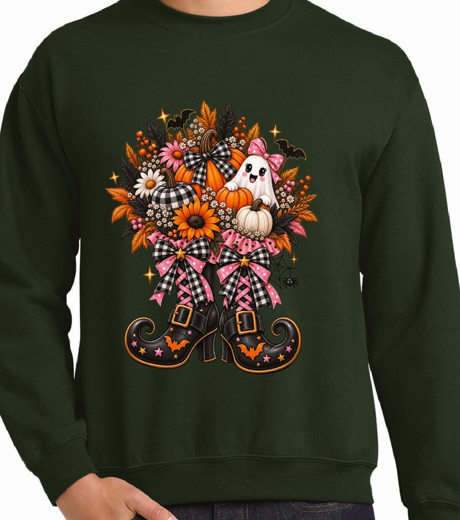 Witch Feet Halloween & Ghost Bouquet Sweatshirt
