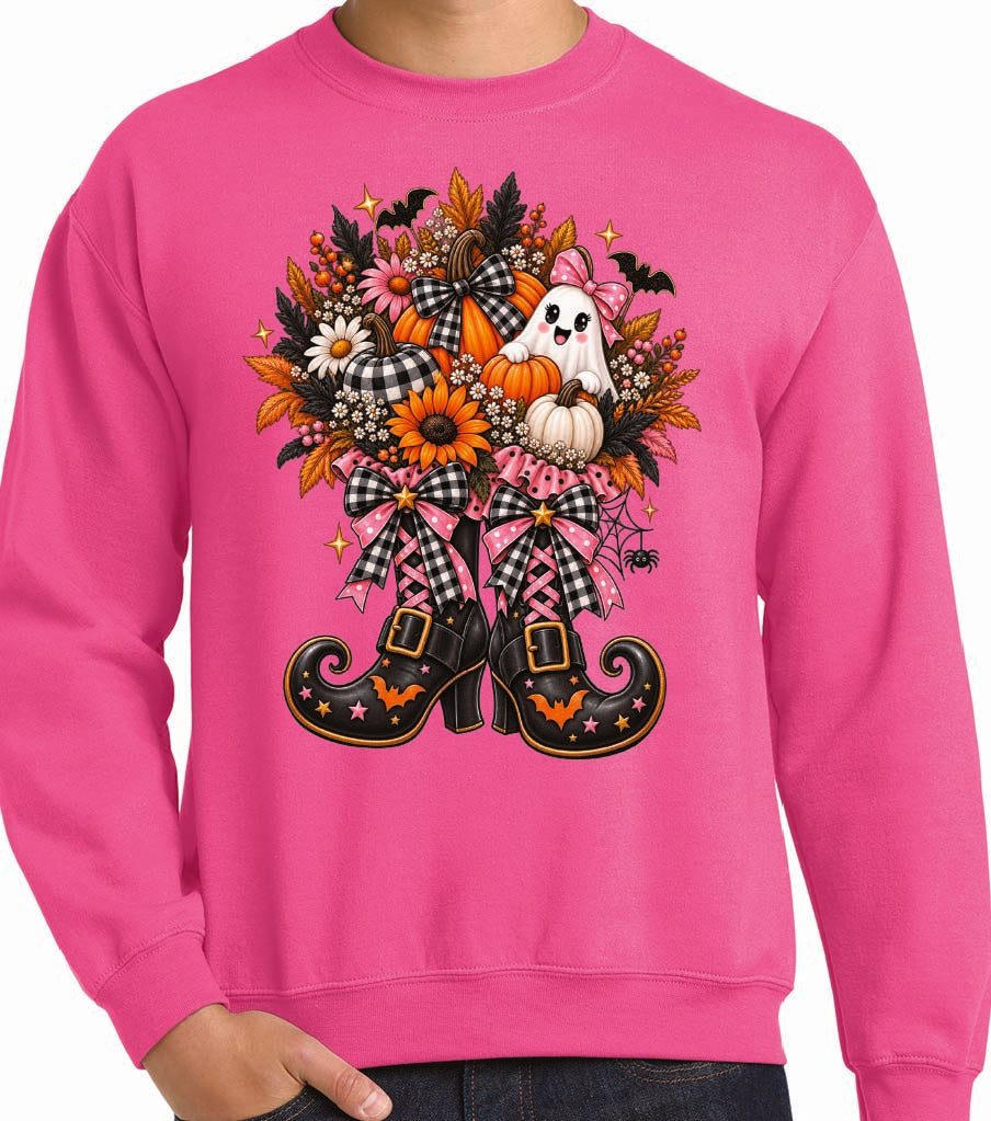 Witch Feet Halloween & Ghost Bouquet Sweatshirt