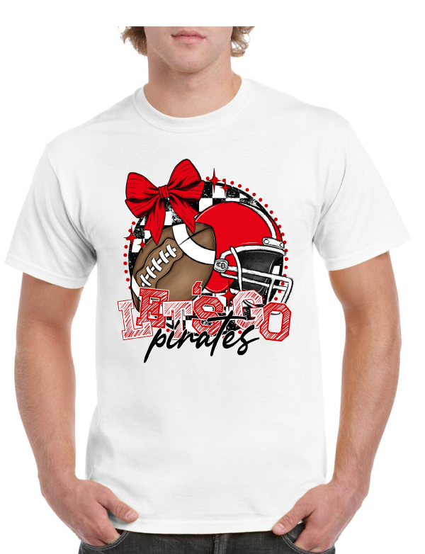 Lets Go Pirate Helmet Football Bow tee