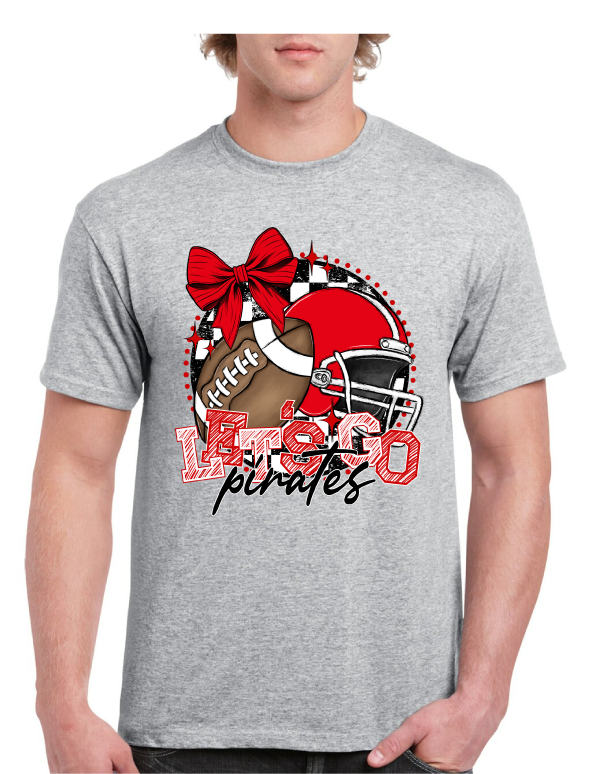 Lets Go Pirate Helmet Football Bow tee