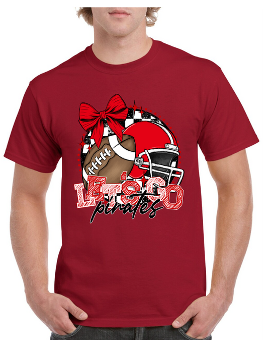 Lets Go Pirate Helmet Football Bow tee